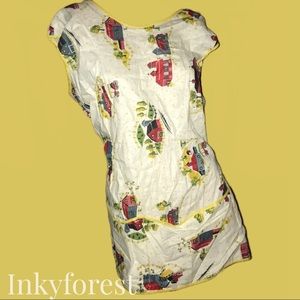 Vintage Farm Print Tie Smock with Pockets